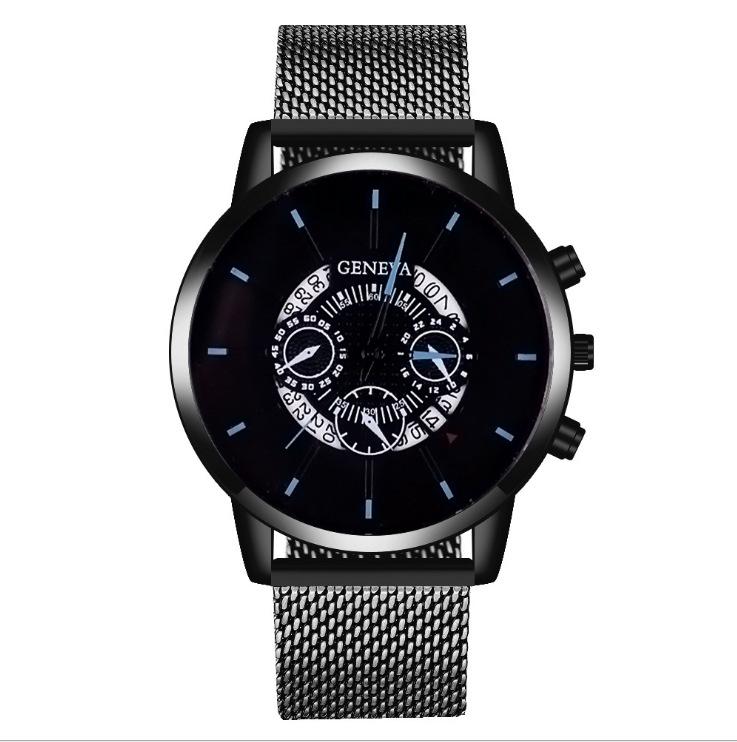 Versatile Three-Eye Calendar Watch Men'S Fashion Mesh Belt Quartz Watch