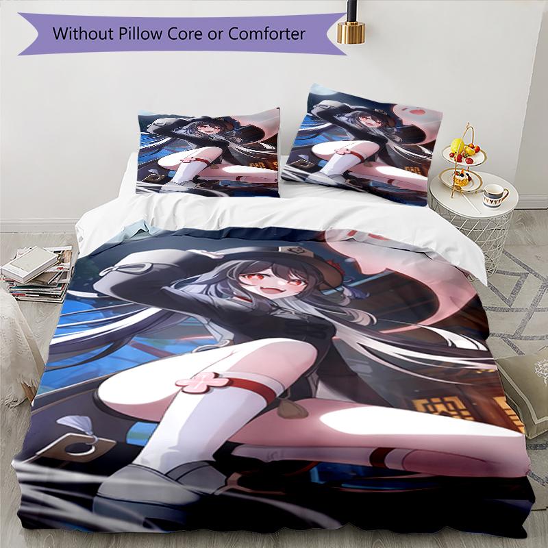 3pcs Genshin Impact characters7 pattern bedding set duvet cover set includes duvet cover &pillowcases, perfect all season bedroom decoration & gift