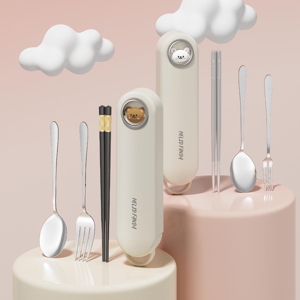 Zestaw Sztućców ze Stali Nierdzewnej 316 Przenośny Widelec Łyżka Pałeczki Z Pudełkiem Zestaw Sztućców Podróżnych Zestaw Stołowy Kuchenny