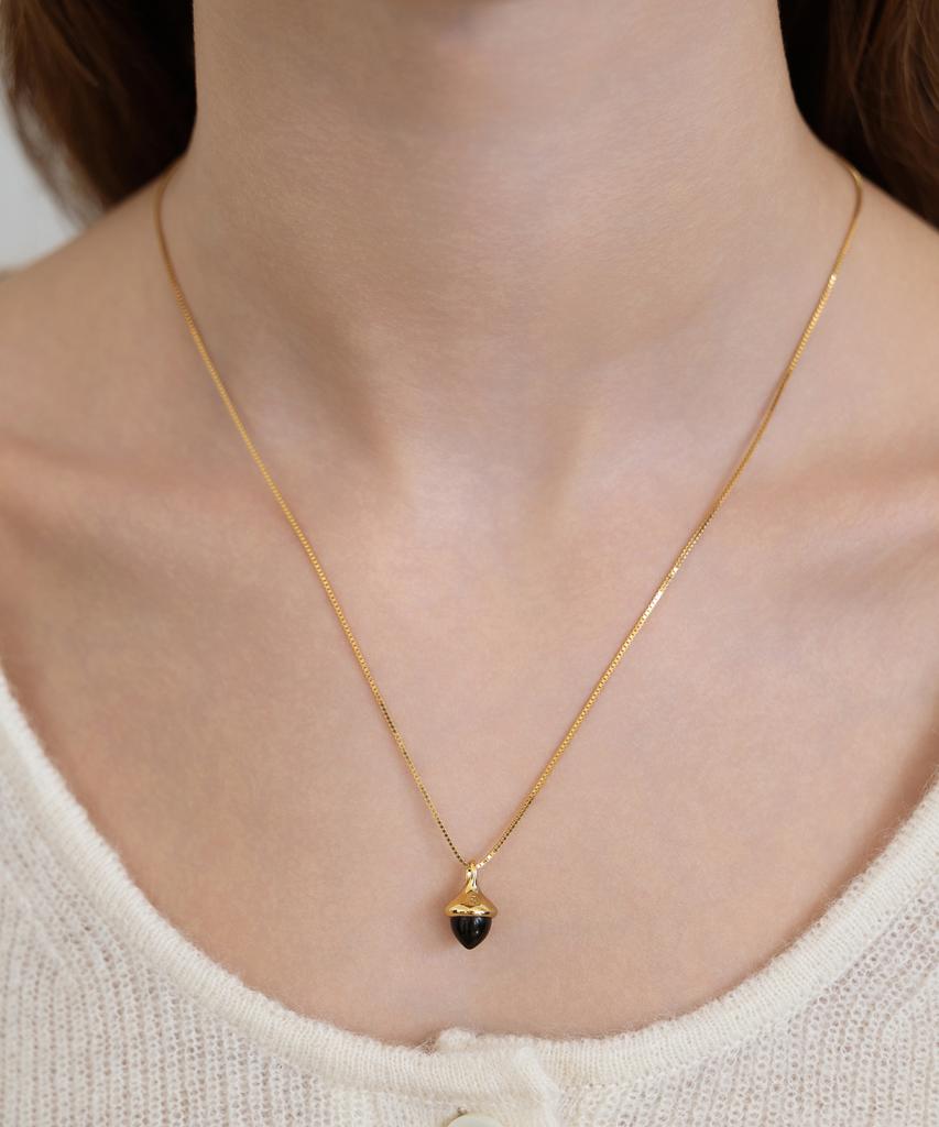 Tatiana (Silver 925) Acorn Stone Pendant Necklace Nz2523 Onyx