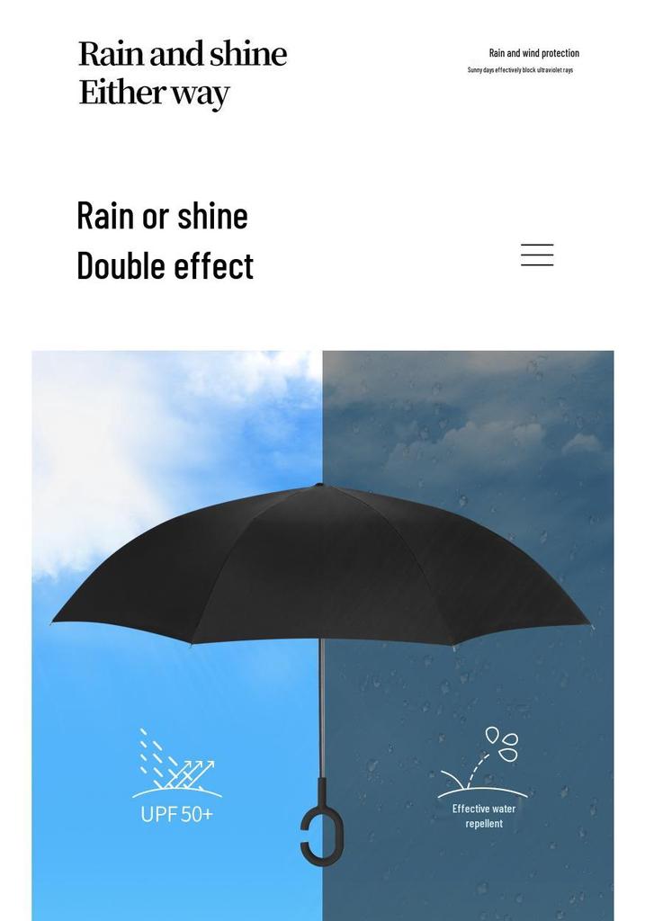 Freihändig C-Griff Doppellagig Automatischer Umkehrschirm für Sonne und Regen - Individuelles Muster, Langer Griff