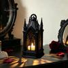 Veelzijdige Plankenstandbeeld Gotische Kathedraal LED Kaarslantaarn, Kerkvormige Vlamloze Theelichtlamp, Feestdecoratie Spookachtige Vintage Bureau Nachtlamp