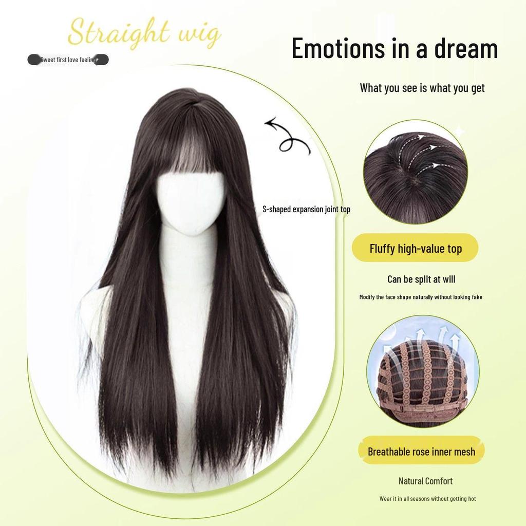 Tomie-Style Lolita Black Long Straight Wig – Natural Fluffy Simulation Hair for Daily Use