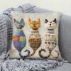 Colorful Bohemian Short Plush Pillowcase 45x45cm Adorable Kitten Living Room Bedroom Decor (Pillow Insert Not Included)