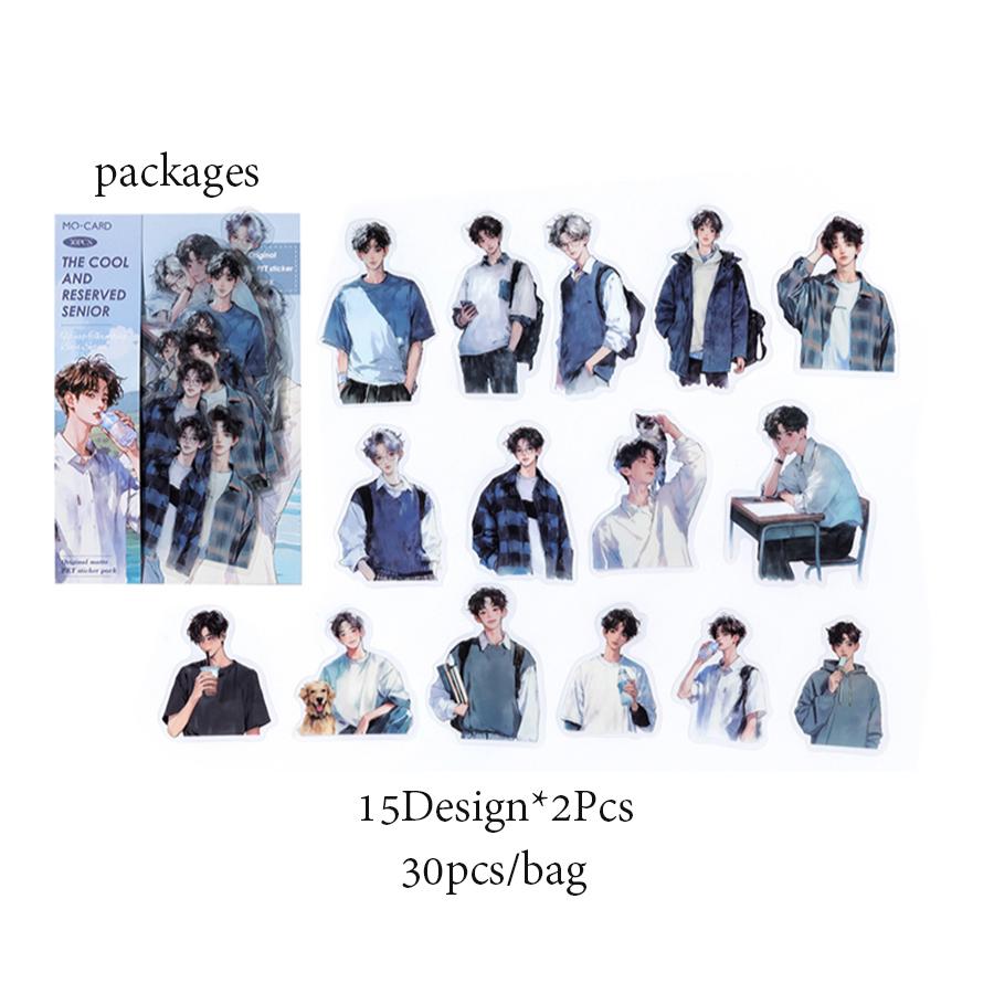 

30 Pcs/bag Heartbeat Junior Series Decorative Sticker Handsome Boy Collage Scrapbooking Label Diy Diary Album Journal decoration