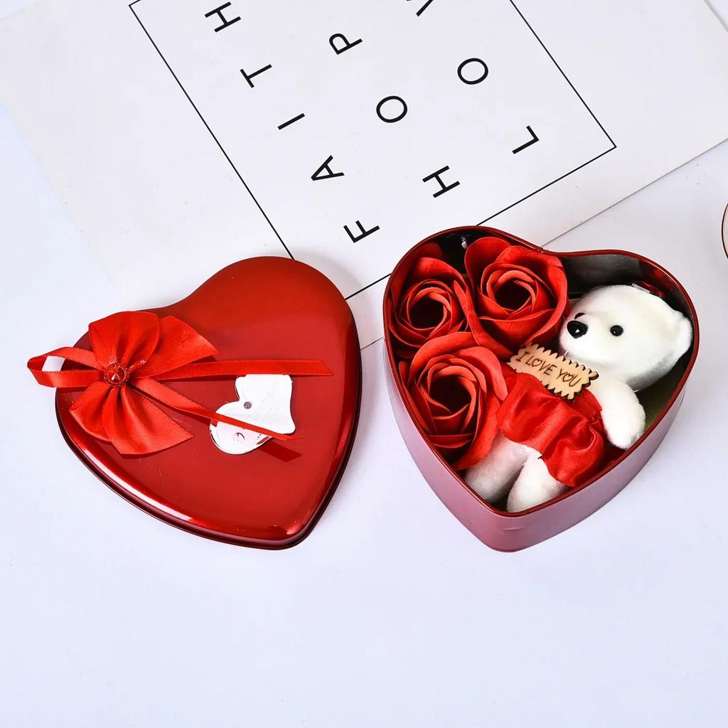 Bear Soap Rose Gift Box Valentines Day Flower Love Box Bears Bouquet Wedding Birthday Home Party Decoration