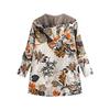 Winter Fashion Floral Leaf Print Fleece Lining Women Long Sleeve Hooded Coat