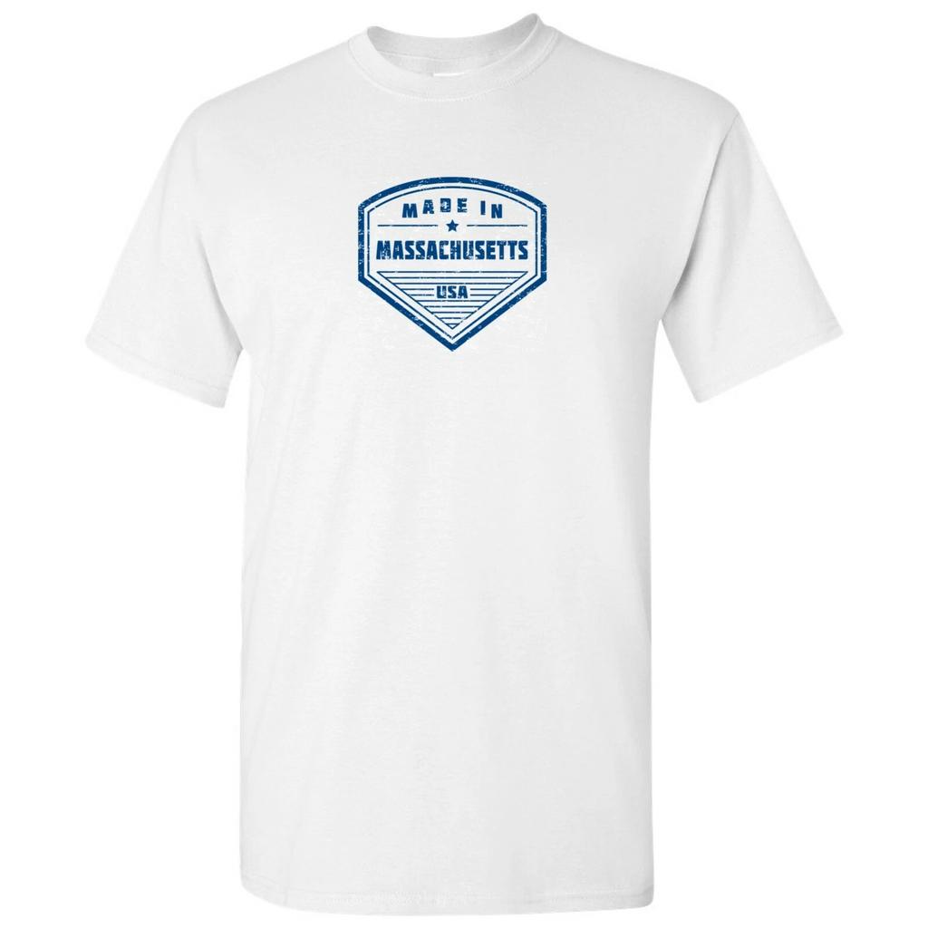 Made in Massachusetts Badge- Hometown Pride State Short Sleeve T-Shirt - White