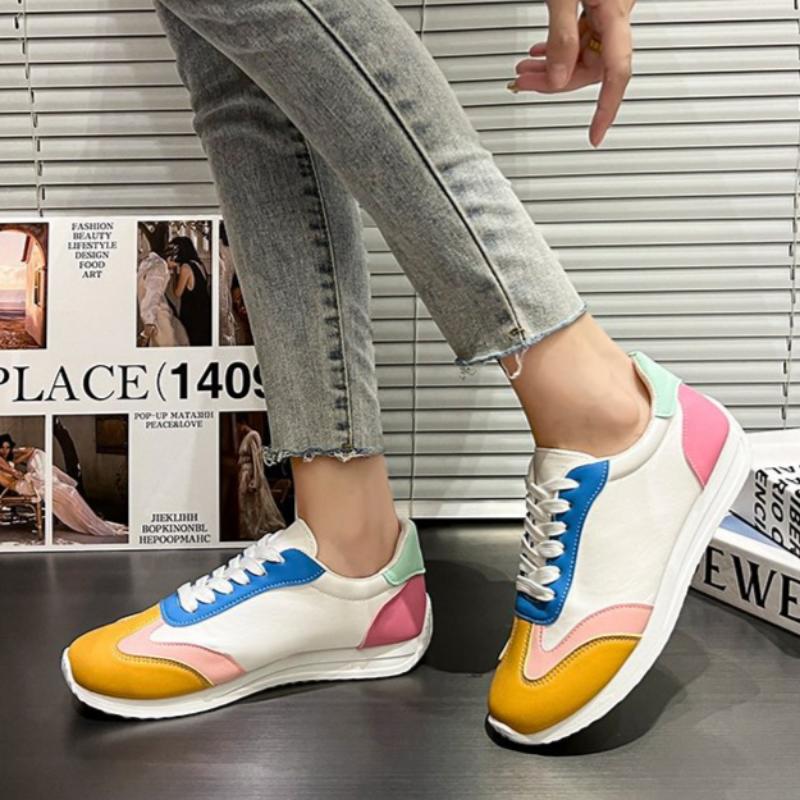 Women's Shoes, Women's Sneakers, Student Shoes, White Shoes, Low-top Round-toe Lace-up Casual Shoes