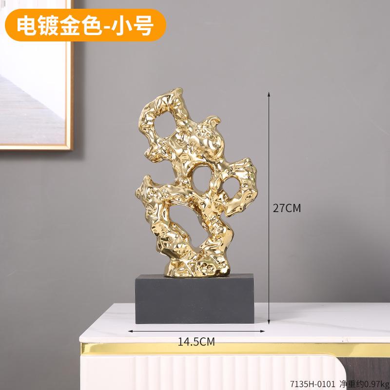 Harzornamente Gold Hohlgeschnitzte Steinstatue Taihuite Korallenskulptur Dekorative Figuren Heimdekoration Zubehör