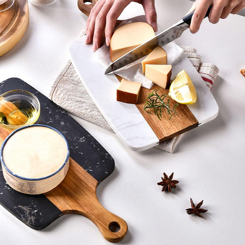 Multi-Functional Wooden Cutting Board with Marble Finish Strong Chopping Block for Daily Cooking Camping Portable Design
