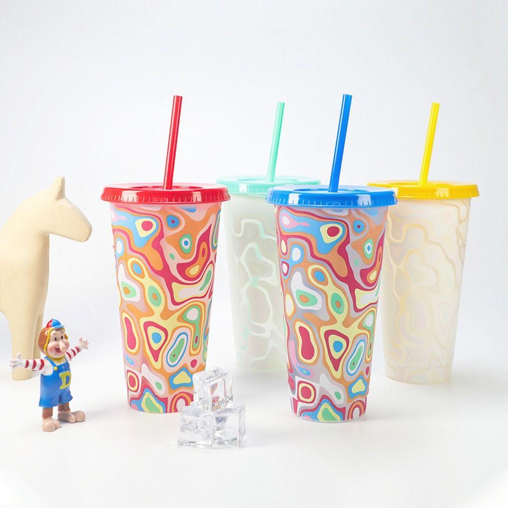 Dining Supplies Cold Drink Cup Plastic Straw Cup Portable Iced Coffee Cup Kitchen