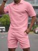 Men's Light Green Short Sleeve Polo Shirt and Shorts Set Casual Knit Texture Two Piece Outfit