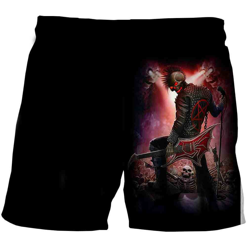 Men's Summer Beach Health Fabric Black Stretch Casual Ordinary 3D Printed Shorts Men Skull Cartoon Trousers