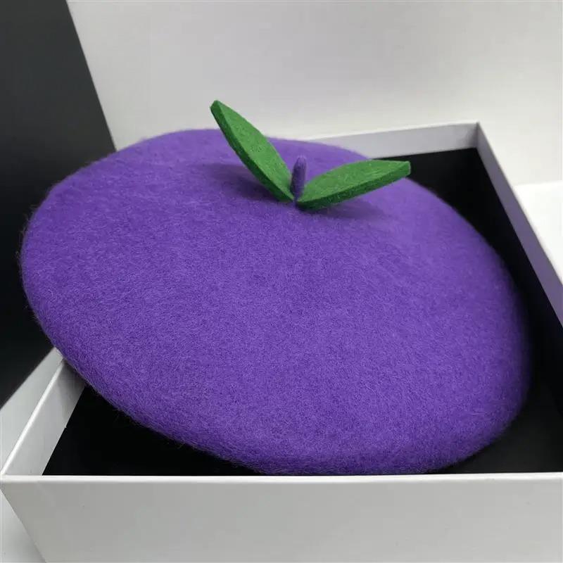 Autumn and Winter Beret Japanese Soft Girl Painter Hat Girl Cute Little Leaf Bud Hat Fruit Orange Spring and Summer Breathable