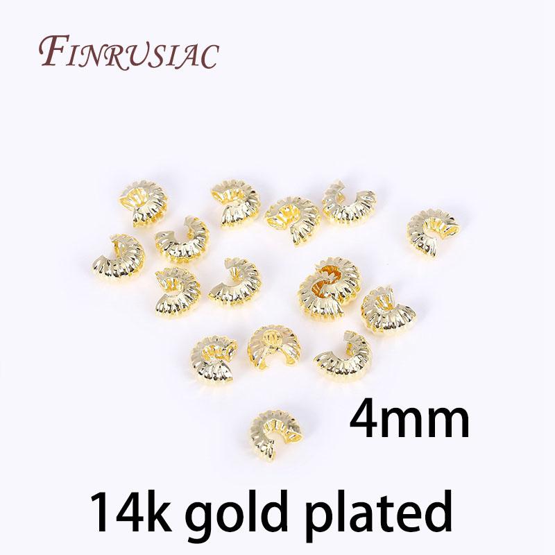 

14K/18K Gold Plated 4mm Round Crimp Bead Covers,Strip Pattern Crimp Accessories Stopper Beads DIY Jewelry Making Findings 50 Pieces