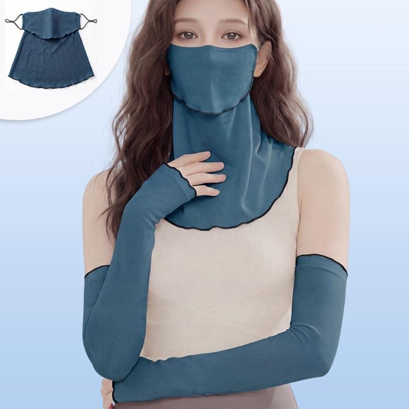 Ruffle Trim Face Cover for Women Sun Protections Half Face Mask with Neck Shielding for Outdoor Cycling Hiking Commuting