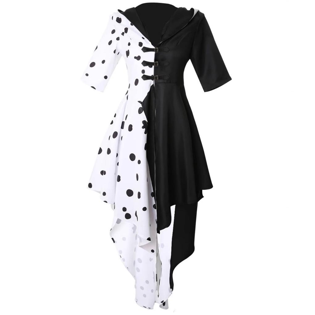 Cruella de Vil 101 Dalmatians Halloween Long Sleeve Cosplay Dress