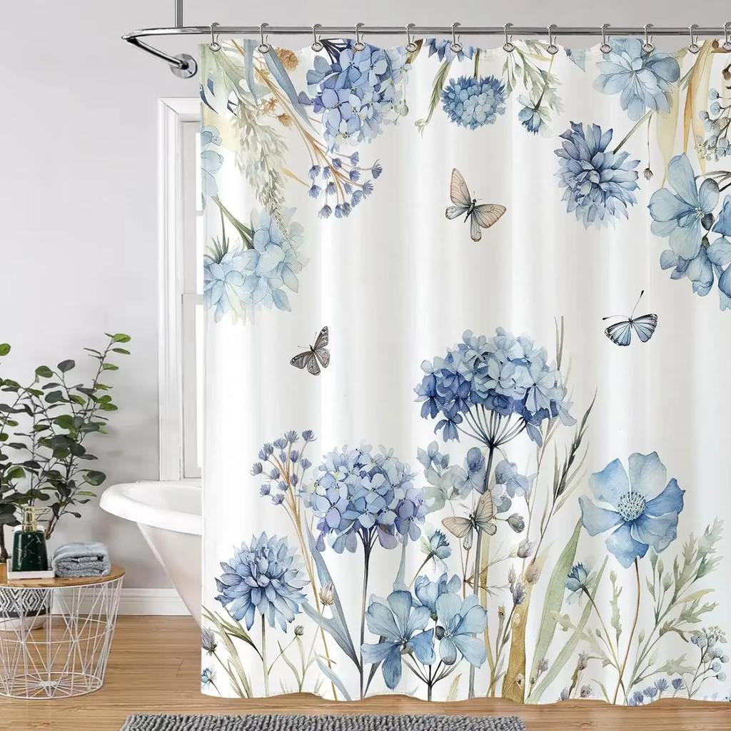 Butterfly And Floral Printed Shower Curtain Family Home Decoration Polyester Bathtub Curtain Bathroom Partition Room Curtain