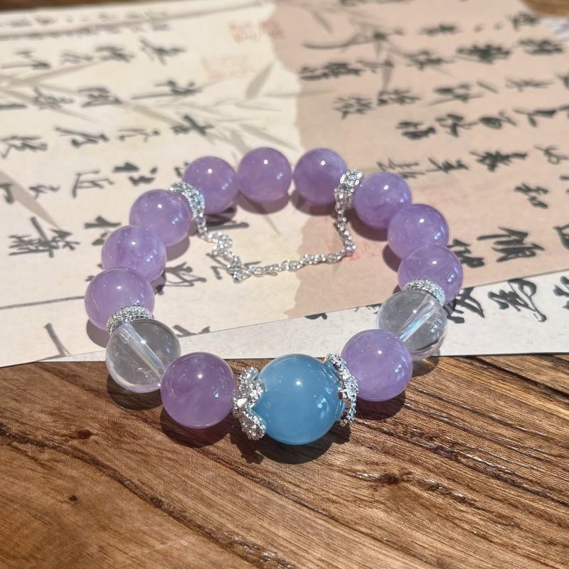Natural Lavender Amethyst Crystal Bead Bracelet With Large 12mm Faceted Stones Elegant Boho Womens Handmade Jewelry