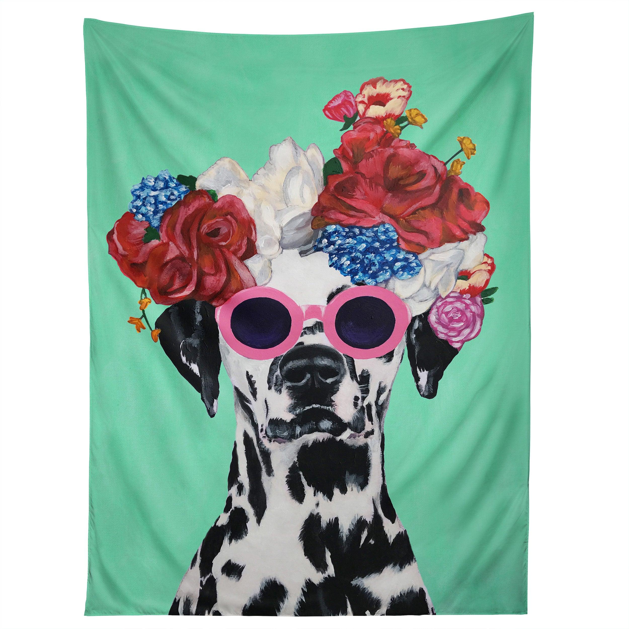 FLOWER POWER DALMATIAN TURQUOISE tapestry 75x100