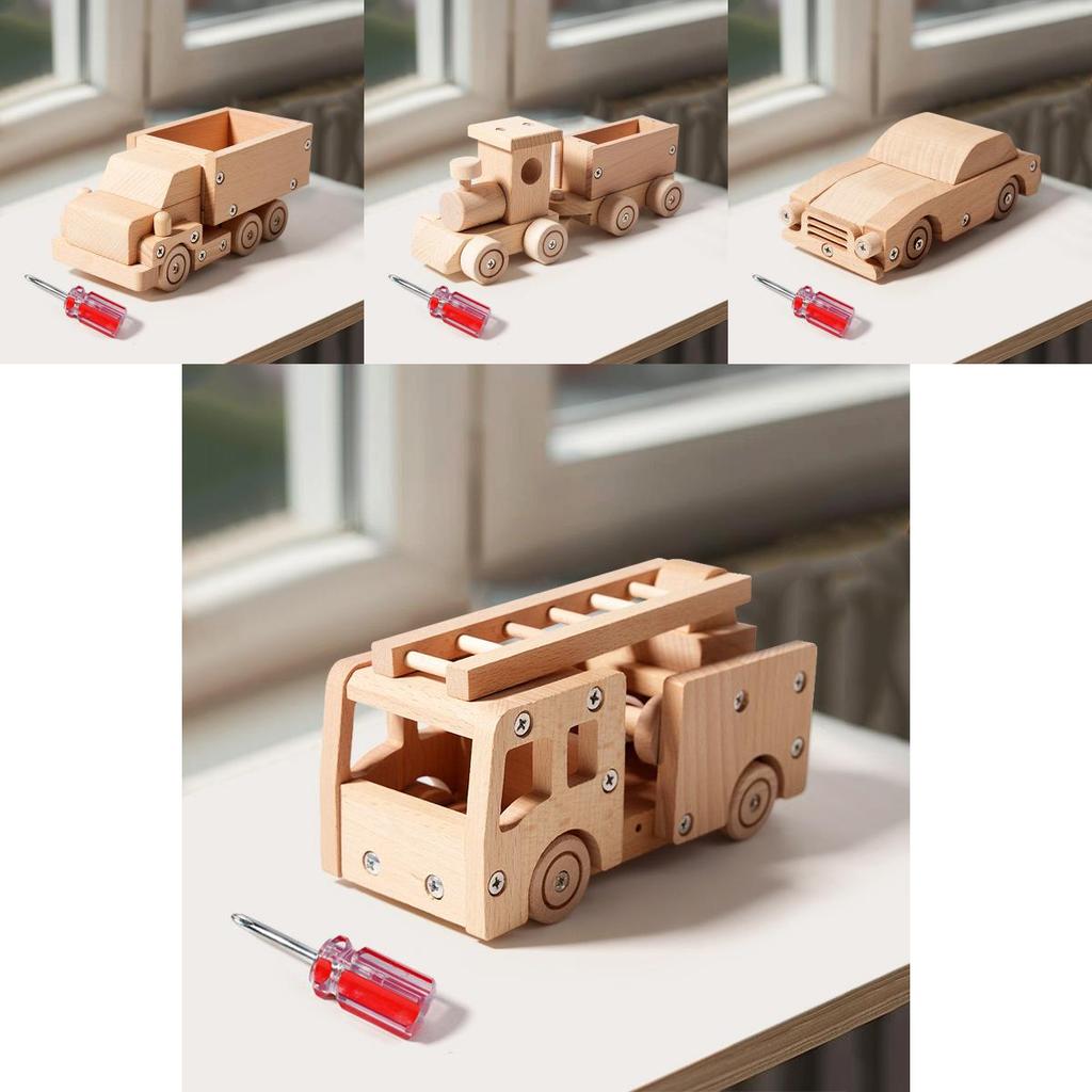 Wooden Car Train Fire Truck Assembly Toy Car Set For Kids Educational Transportation Play