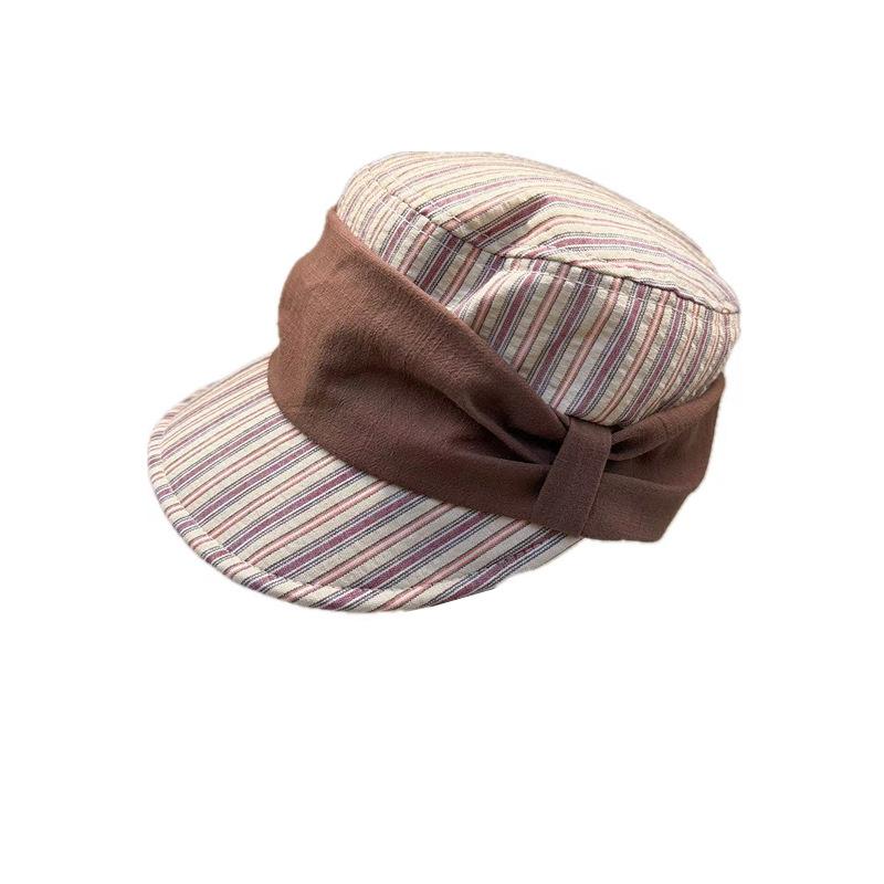 New French Striped Newsboy Hat Octagonal Hat Female Bow Celebrity Hat
