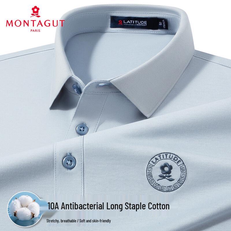 MONTAGUT Men s 10A Antibacterial Long-Staple Cotton Blend Breathable Polo Shirt L