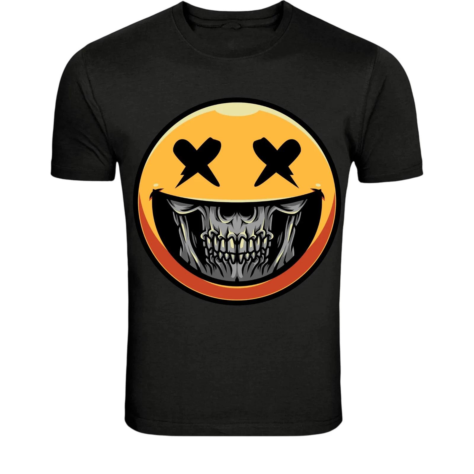 Футболка со злым смайликом-черепом - Графика темного хоррор-смайлика 3XL