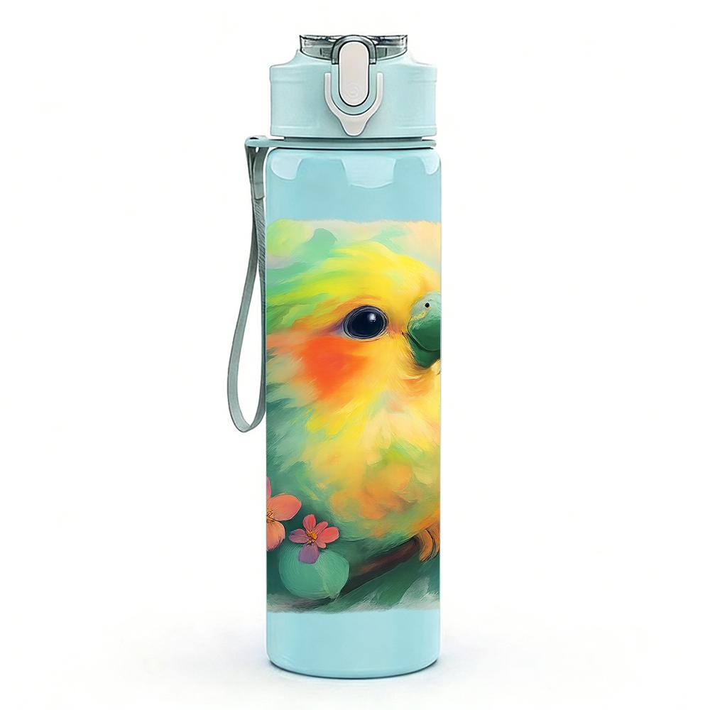 1PC Parrot Tropical Feather Splash 750ml Color Plastic Sports Water Bottle Leakproof Flip Straw Lid Suitable for Sports Office Home Use
