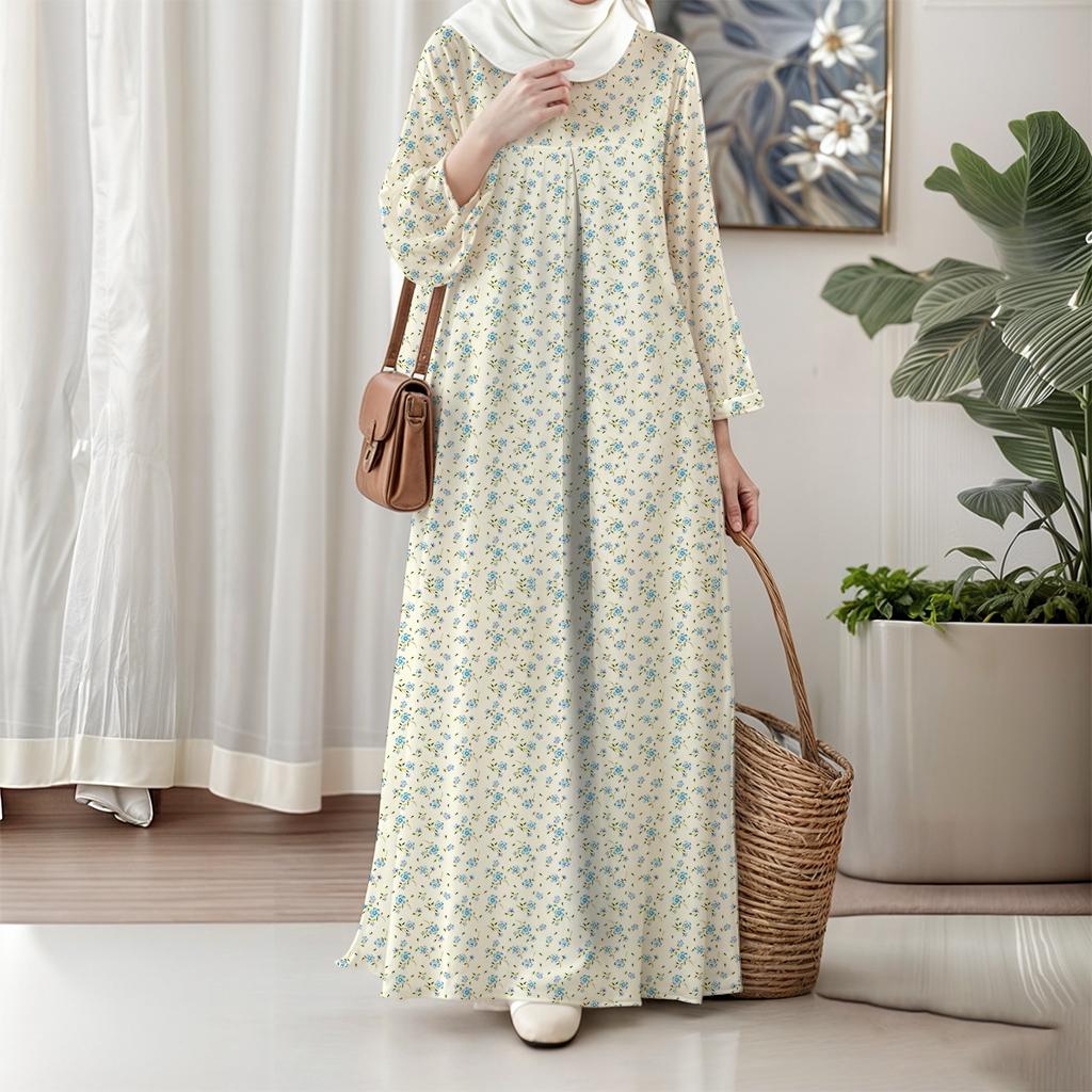 Muslimischer langer Rock, Damen Langarmkleid, Boho-Stil, Elegant und modisch, Blumendesign, Geeignet für 2025 und darüber hinaus