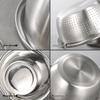 3-in-1 Stainless Steel Kitchen Set: Vegetable Washing Basin, Drain Basket, Grater, and Rice Sieve.