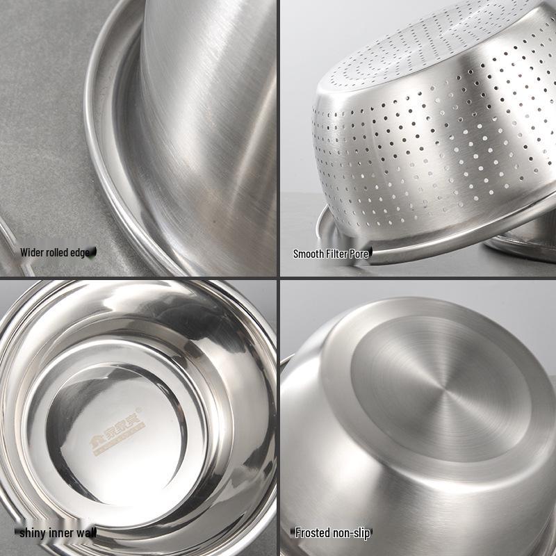 3-in-1 Stainless Steel Kitchen Set: Vegetable Washing Basin, Drain Basket, Grater, and Rice Sieve.