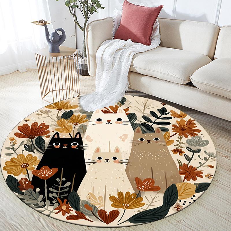 

Flat Cat Round Area Rug,Carpet Rug for Living Room Bedroom Sofa Playroom Decor,Non-slip Floor Mat 80cmx80cm