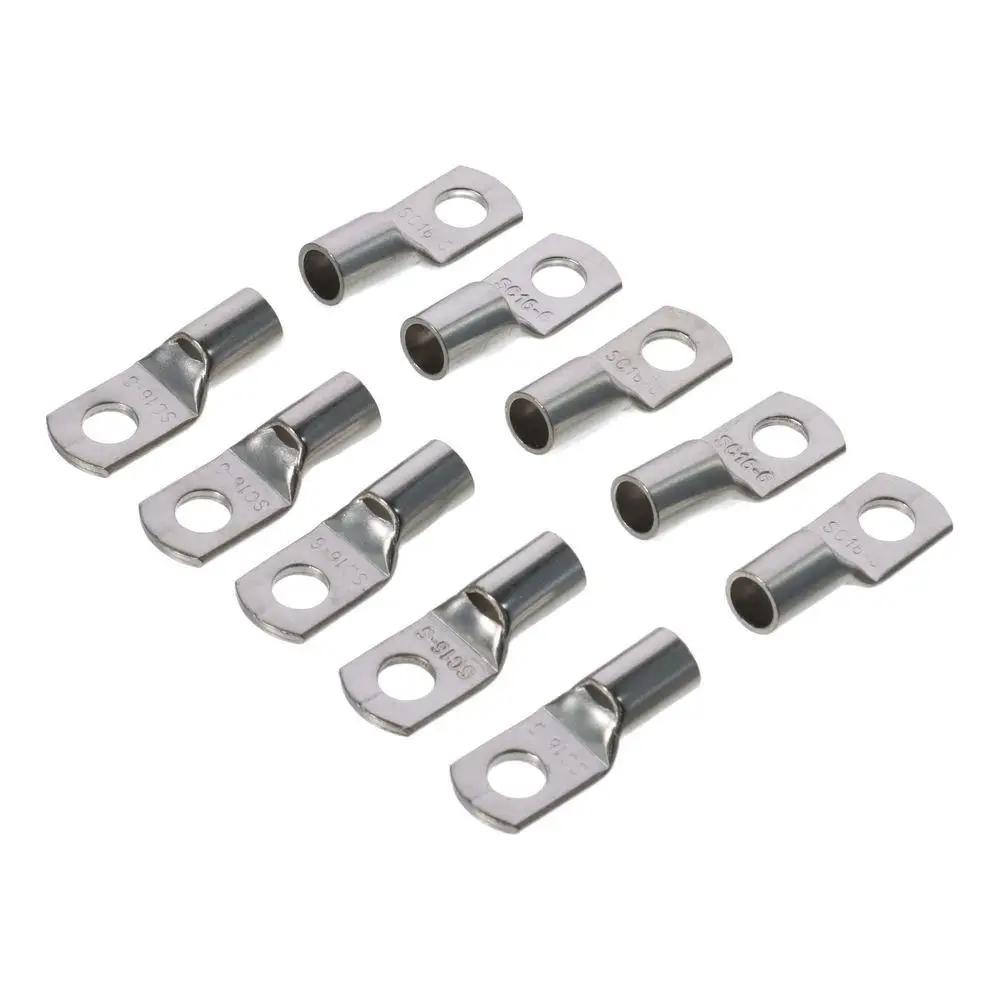 10 Stück Neu 10AWG SC16-6 Kupferdrahtkabelschuhe Silberfarben Kupferbatteriekabelenden Bolzenlochösen Steckverbinder