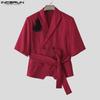 INCERUN Sommer Herren Revers Halbarm Ein Knopf Floral Bandage Lässig Party Kurz Dünn Blazer Mäntel