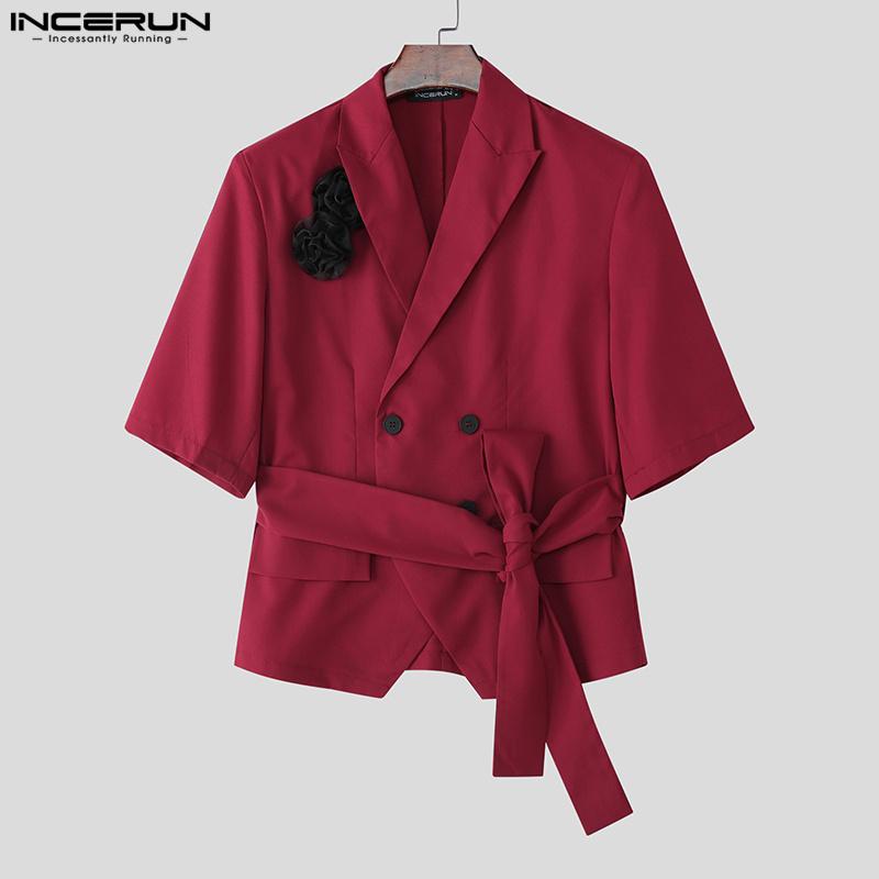 INCERUN Sommer Herren Revers Halbarm Ein Knopf Floral Bandage Lässig Party Kurz Dünn Blazer Mäntel