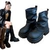 New Long Boots Women's Thick-soled High Tube Thin Summer Medium Tube Boots Stacking Boots Small Thin Boots Black
