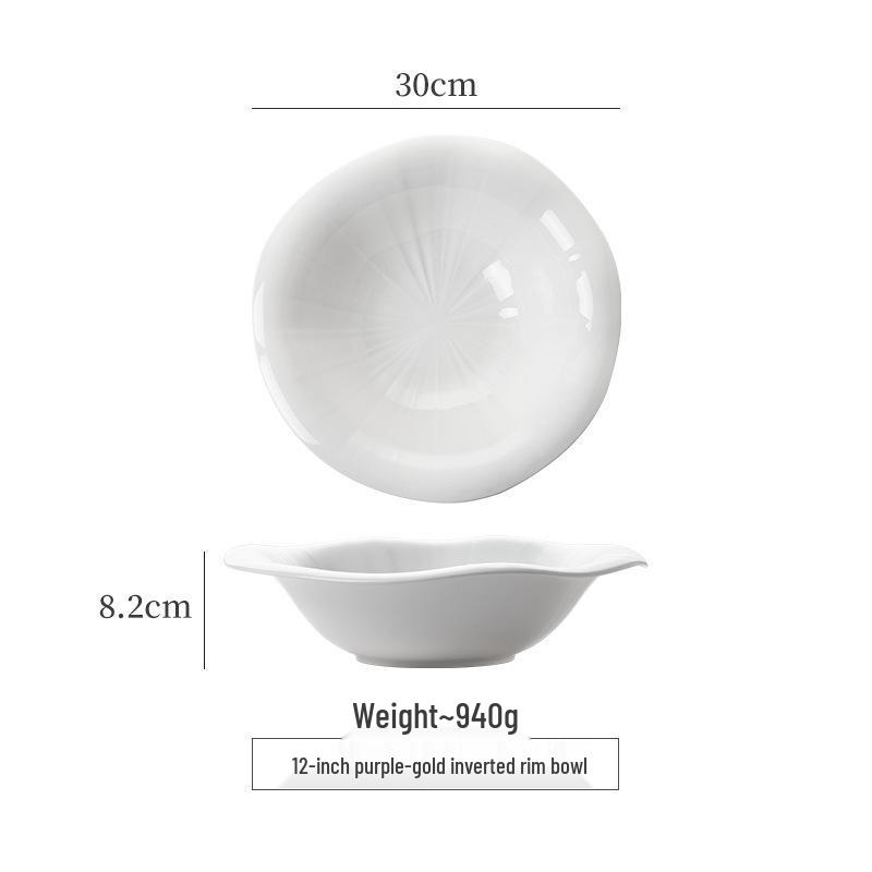 קערת עצם סין עמוקה לבנה אלגנטית: קערת מרק/אטריות/פירות ים למלון ומסעדה - עיצוב לא סדיר ויצירתי