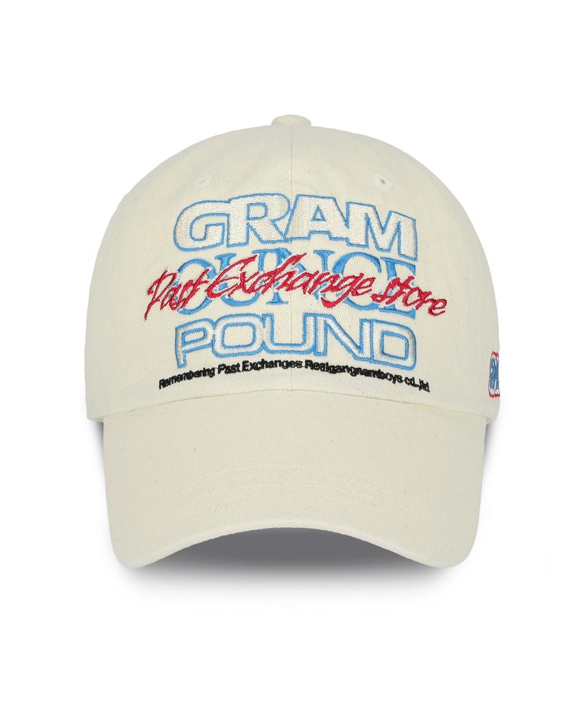 GRAM OUNCE POUND Typo Overlapped 6-Panel Cap_Washed Cream