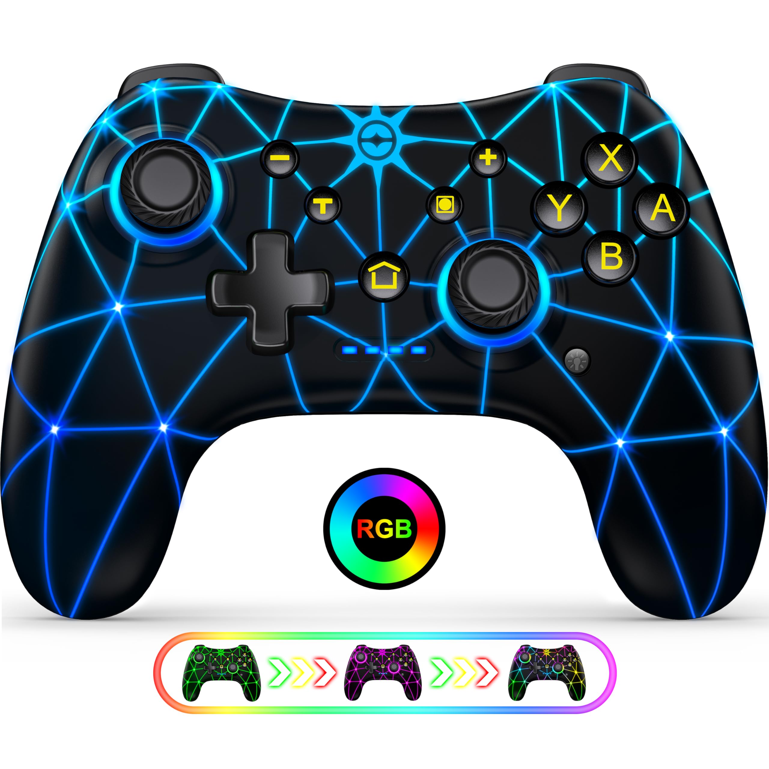 

Switch Controller with Macro RGB Rapid Fire Wireless Pro Gyro 4 Vibration and Back Compatible with Switch Switch and iOS Programming, 8-Color Light,