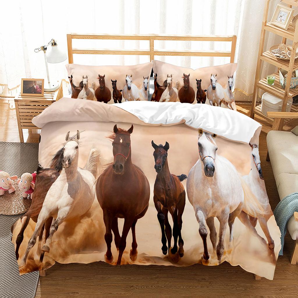 Horse Duvet Cover Set King Full Size Wild Animals Pattern Polyester Comforter Cover For Kids Teens Adult Bedding Set Quilt Cover