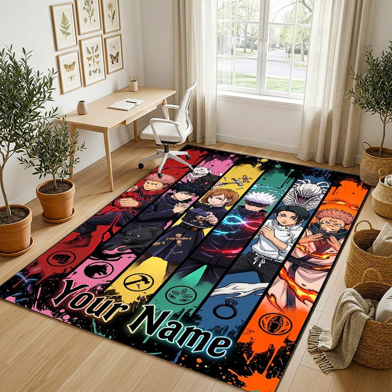 Personalized Crystal Velvet Carpet,Jujutsu Kaisen Custom Printed Name, Plush Area Rug For Home Indoor Decor