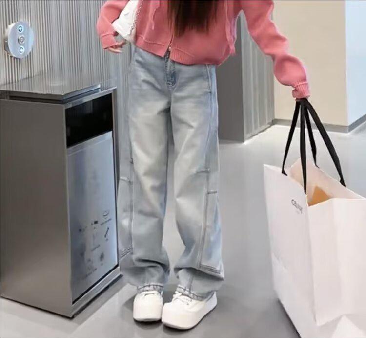 2025 Spring/Summer Contrast-Stitched High-Waisted Slimming Curved Leg Banana Pants M