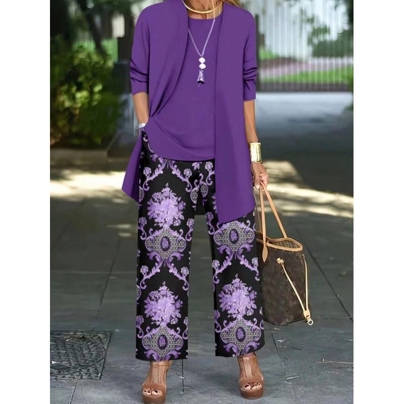 1-Piece Women's Set, Spot 1D Digital Printed Cardigan Jacket with Tank Top and Elegant Casual Pants