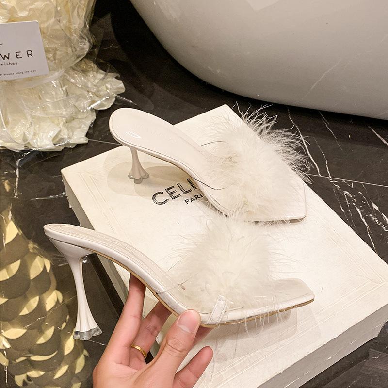 

French small sandals, women s shoes, spring and summer 2025 new thick heels, not tired feet, evening breeze square head one-word slippers 40