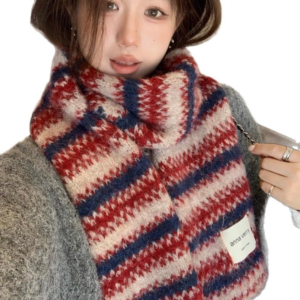 Warm Striped Knit Scarf 164cm X 30cm Winter Neck Warmer Fleece Lined Scarf  Outdoor Wear