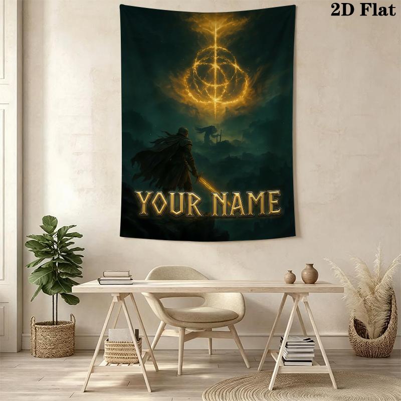 Custom Name Elden Ring Wall Tapestry Aesthetic Wall Hanging Printed Fabric Blanket Decorative Tapestries for Bedroom Living Room Home Decor