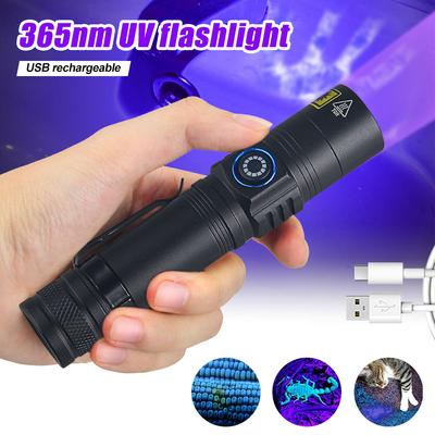 Mini 365nm 395NM UV Flashlight Ultraviolet Blacklight USB Rechargeable Purple Linternas Carpet Pet Urine Detector Catch Scorpion