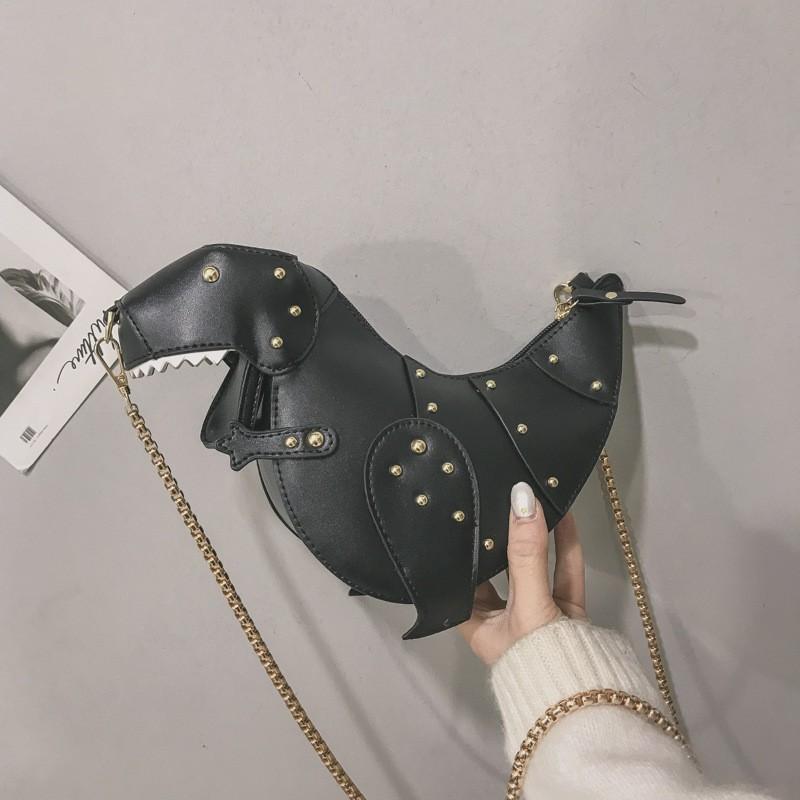 Fashion Creative Funny Three-dimensional Dinosaur Oblique Span Bag Personalized Rivet Cute Cartoon Animal Small Bag Women's Bag